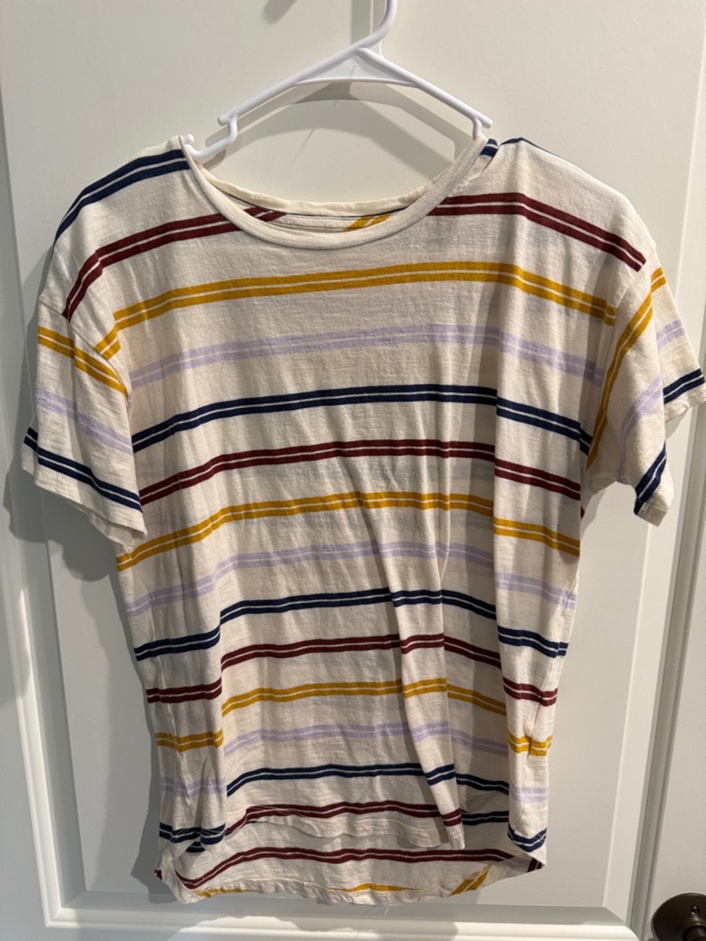 Madewell Cream Striped Short Sleeve Tee - Yellow, Navy, Maroon